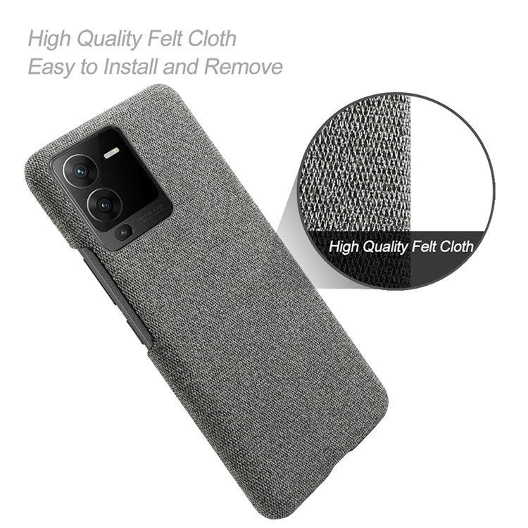 For vivo S15 5G Scratch Resistant Mobile Phone Case Shell Anti-fingerprint Solid Color Hard PC+Cloth Phone Cover - Grey