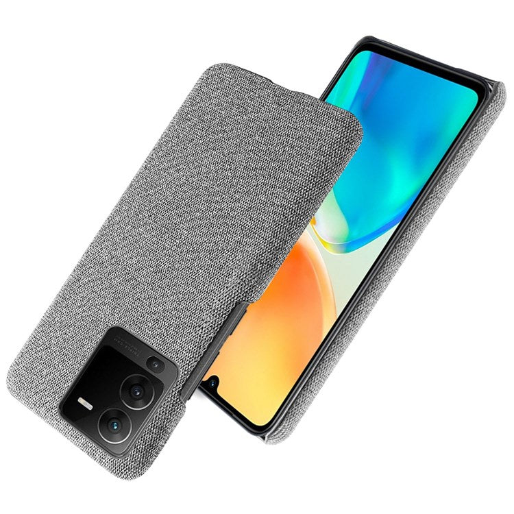 For vivo S15 5G Scratch Resistant Mobile Phone Case Shell Anti-fingerprint Solid Color Hard PC+Cloth Phone Cover - Light Grey
