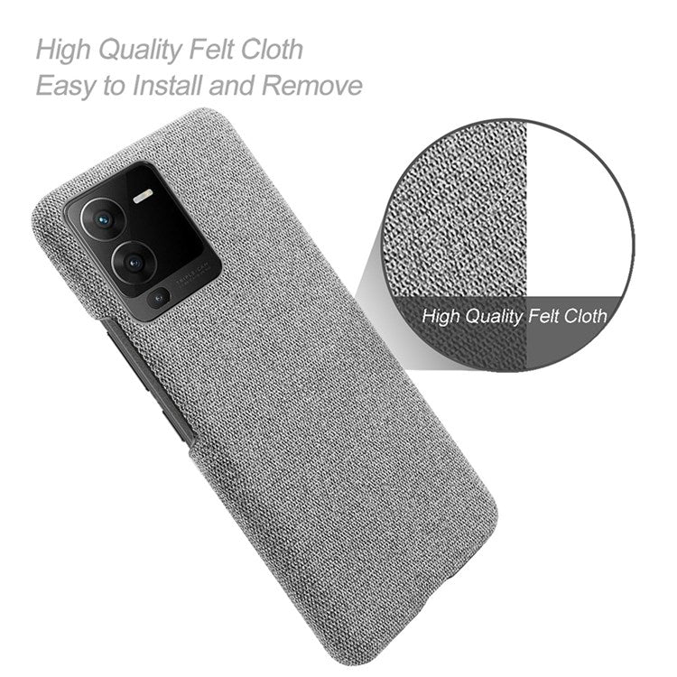 For vivo S15 5G Scratch Resistant Mobile Phone Case Shell Anti-fingerprint Solid Color Hard PC+Cloth Phone Cover - Light Grey