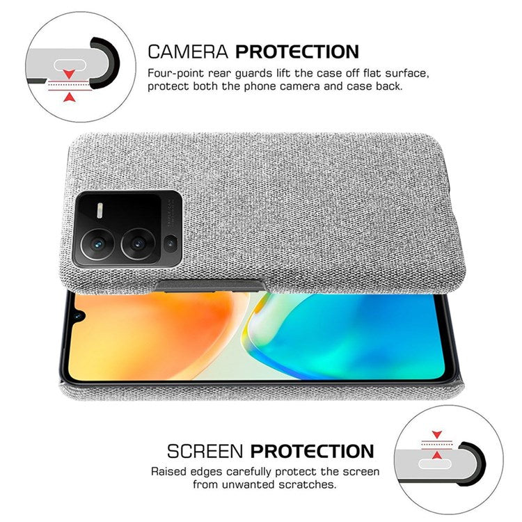 For vivo S15 5G Scratch Resistant Mobile Phone Case Shell Anti-fingerprint Solid Color Hard PC+Cloth Phone Cover - Light Grey