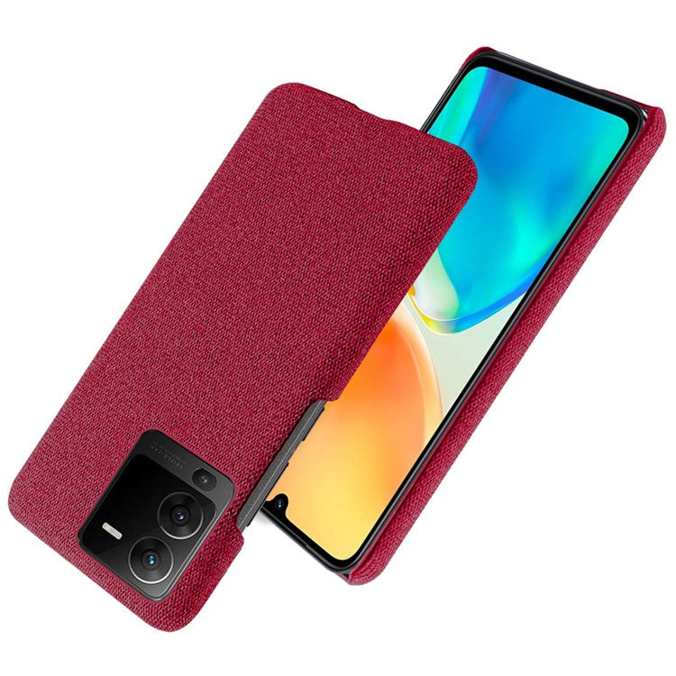 For vivo S15 5G Scratch Resistant Mobile Phone Case Shell Anti-fingerprint Solid Color Hard PC+Cloth Phone Cover - Red