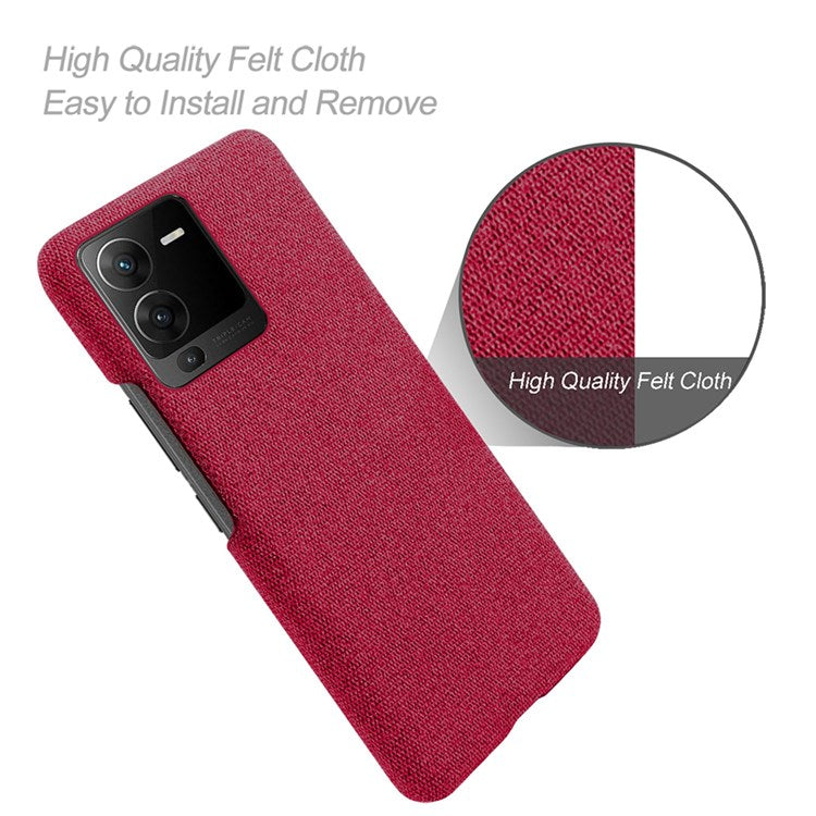 For vivo S15 5G Scratch Resistant Mobile Phone Case Shell Anti-fingerprint Solid Color Hard PC+Cloth Phone Cover - Red