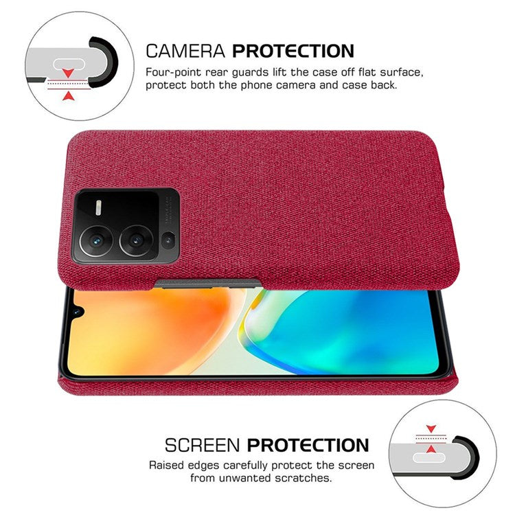 For vivo S15 5G Scratch Resistant Mobile Phone Case Shell Anti-fingerprint Solid Color Hard PC+Cloth Phone Cover - Red