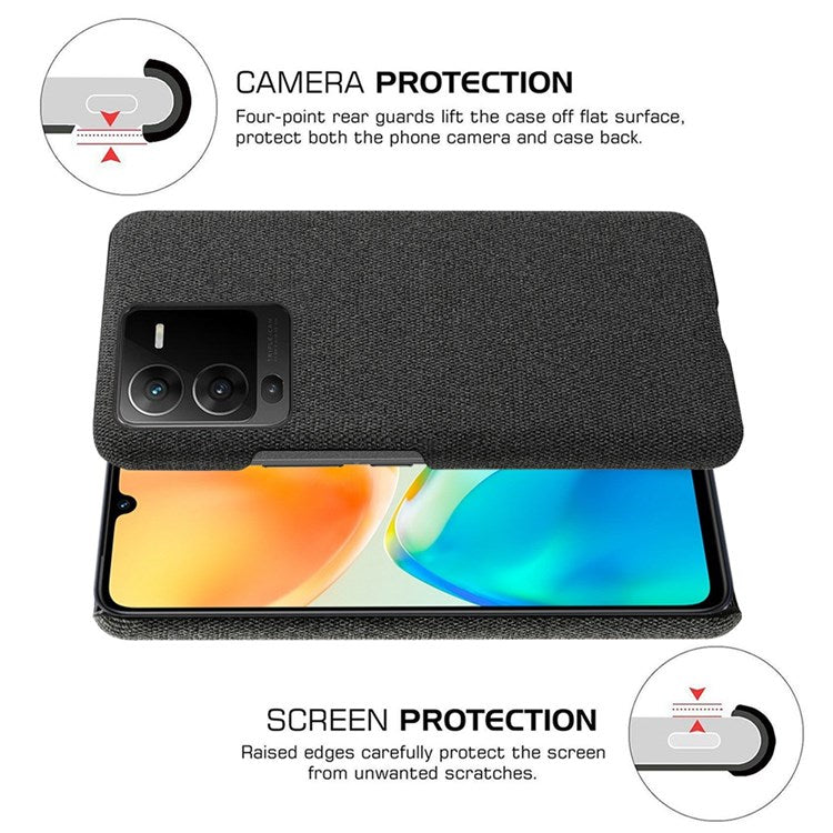 Anti-drop Mobile Phone Case Shell for vivo S15 Pro 5G, Anti-collision Solid Color Hard PC+Cloth Phone Cover - Black