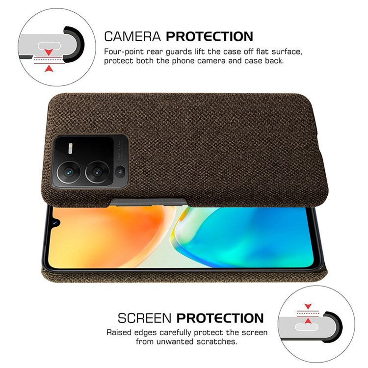 Anti-drop Mobile Phone Case Shell for vivo S15 Pro 5G, Anti-collision Solid Color Hard PC+Cloth Phone Cover - Brown