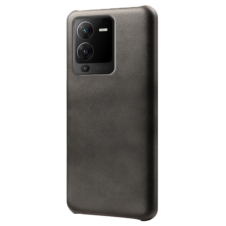 For vivo S15 5G Slim Thin Textured PU Leather Coated Hard PC Cover Wear Resistant Phone Case - Black