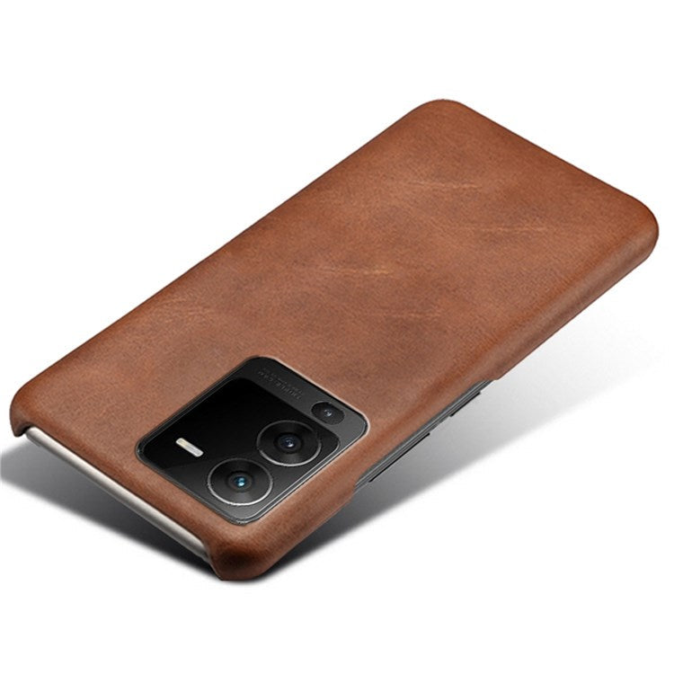 For vivo S15 5G Slim Thin Textured PU Leather Coated Hard PC Cover Wear Resistant Phone Case - Brown
