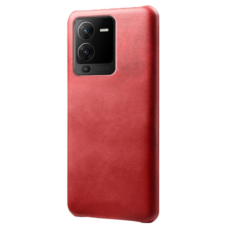 For vivo S15 5G Slim Thin Textured PU Leather Coated Hard PC Cover Wear Resistant Phone Case - Red