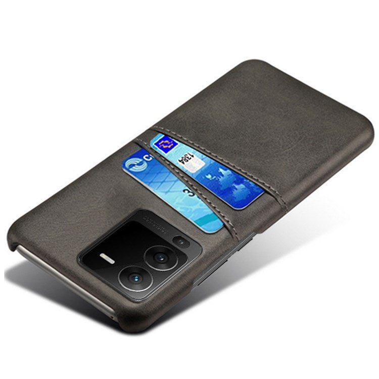 For vivo S15 5G Dual Card Slots PU Leather Coated PC Case Anti-drop Protection Phone Cover - Black