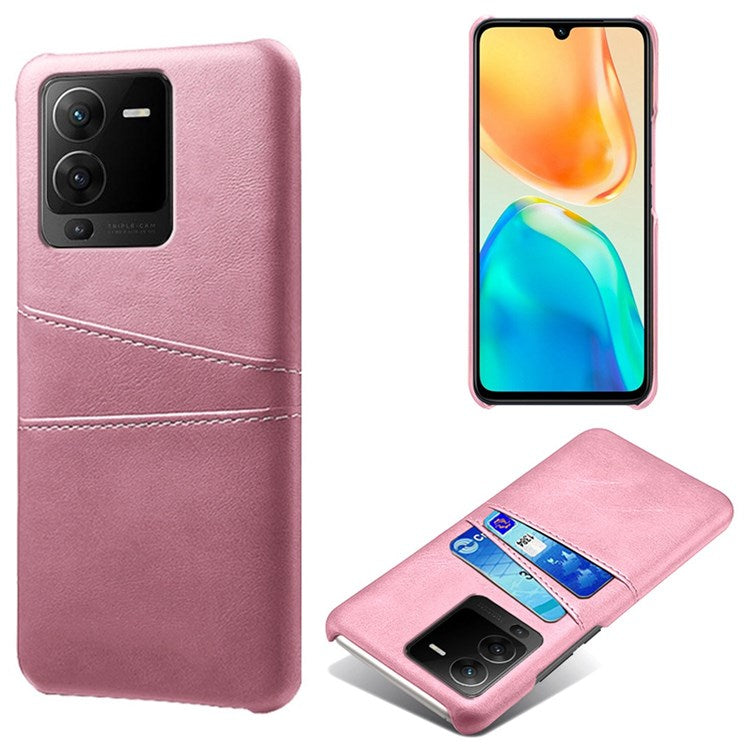 PU Leather + PC Phone Case for vivo S15 Pro 5G, Dual Card Slots Anti-scratch Protective Cover - Rose Gold