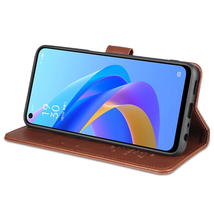 AZNS For Oppo A57 (2022) 5G / A77 5G / OnePlus Nord N300 5G Textured PU Leather Stand Flip Cover Magnetic Closure Shockproof Protective Wallet Case - Brown