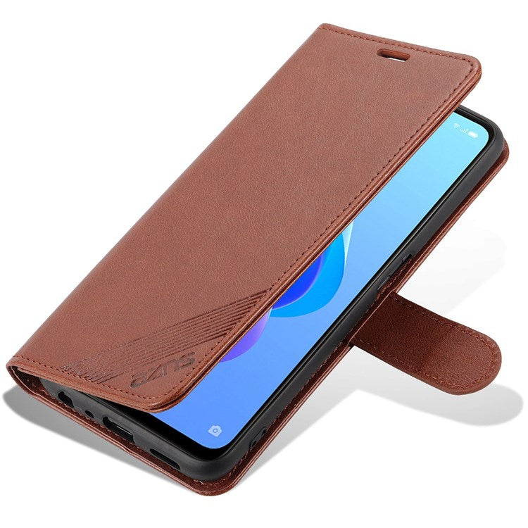 AZNS For Oppo A57 (2022) 5G / A77 5G / OnePlus Nord N300 5G Textured PU Leather Stand Flip Cover Magnetic Closure Shockproof Protective Wallet Case - Brown