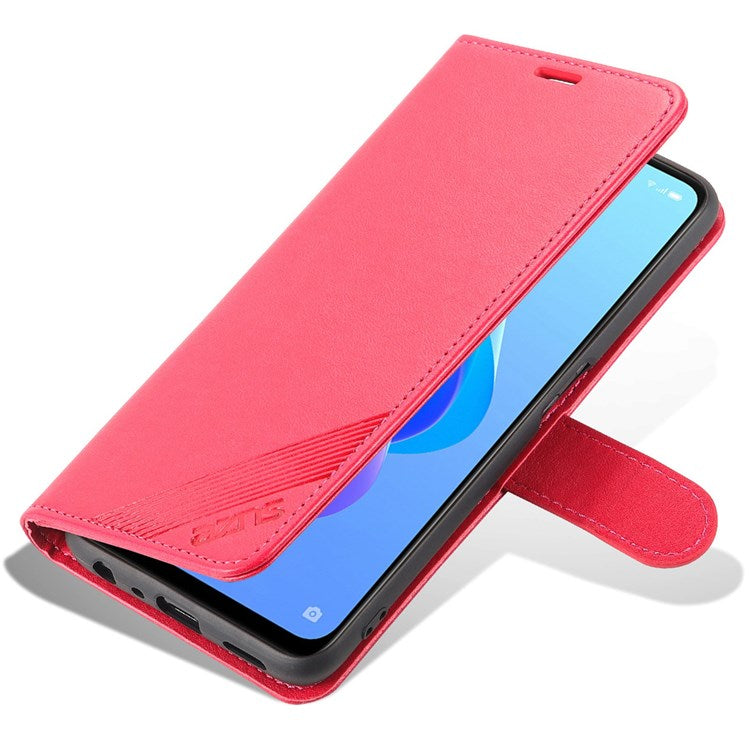 AZNS For Oppo A57 (2022) 5G / A77 5G / OnePlus Nord N300 5G Textured PU Leather Stand Flip Cover Magnetic Closure Shockproof Protective Wallet Case - Red