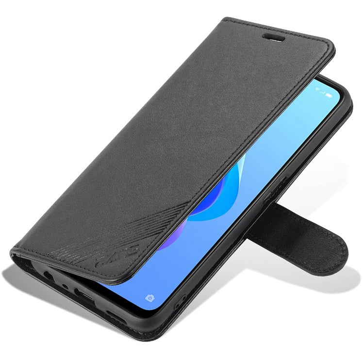 AZNS For Oppo A57 (2022) 5G / A77 5G / OnePlus Nord N300 5G Textured PU Leather Stand Flip Cover Magnetic Closure Shockproof Protective Wallet Case - Black