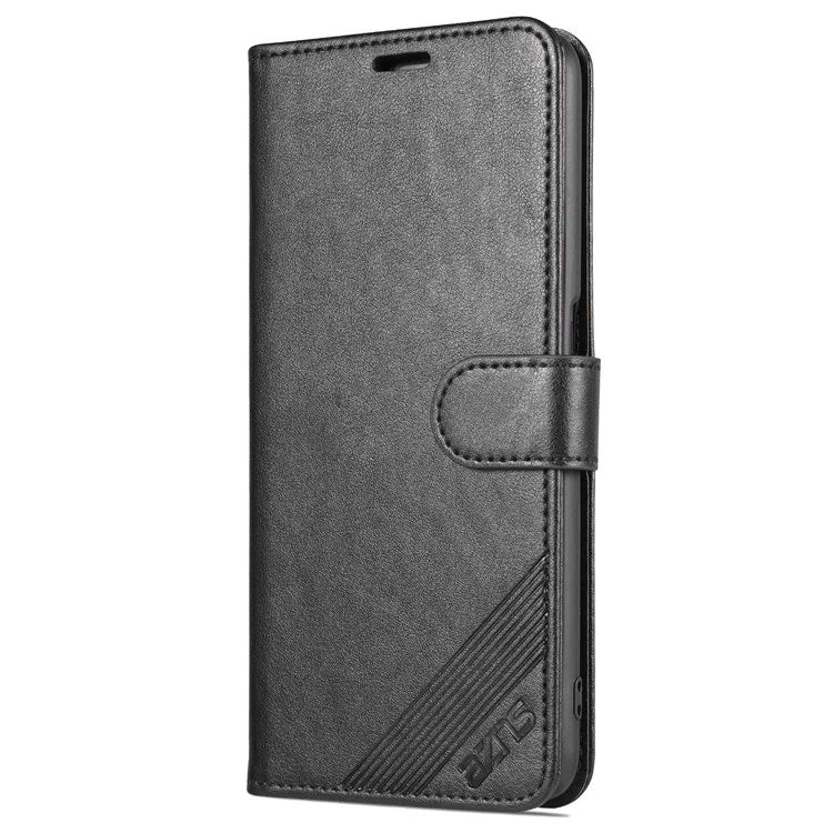 AZNS For Oppo A57 (2022) 5G / A77 5G / OnePlus Nord N300 5G Textured PU Leather Stand Flip Cover Magnetic Closure Shockproof Protective Wallet Case - Black
