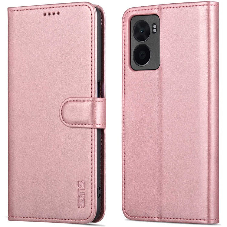 AZNS For Oppo A57 (2022) 5G / A77 5G / OnePlus Nord N300 5G PU Leather Folio Case Stand Shockproof TPU Inner Shell Wallet Flip Phone Cover - Rose Gold