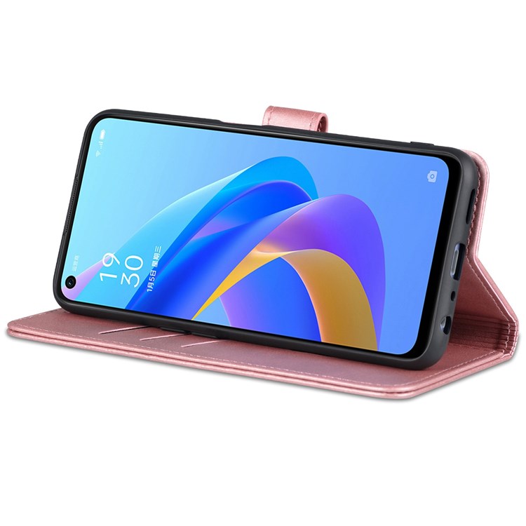 AZNS For Oppo A57 (2022) 5G / A77 5G / OnePlus Nord N300 5G PU Leather Folio Case Stand Shockproof TPU Inner Shell Wallet Flip Phone Cover - Rose Gold