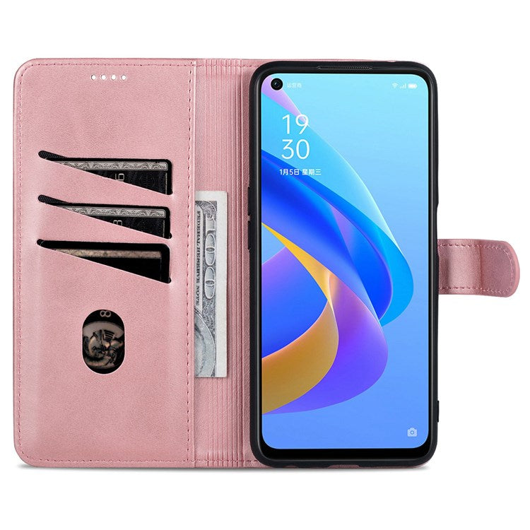 AZNS For Oppo A57 (2022) 5G / A77 5G / OnePlus Nord N300 5G PU Leather Folio Case Stand Shockproof TPU Inner Shell Wallet Flip Phone Cover - Rose Gold
