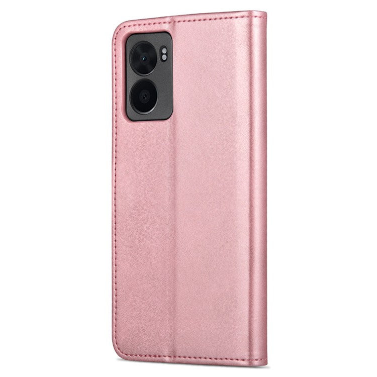 AZNS For Oppo A57 (2022) 5G / A77 5G / OnePlus Nord N300 5G PU Leather Folio Case Stand Shockproof TPU Inner Shell Wallet Flip Phone Cover - Rose Gold