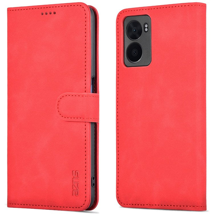 AZNS For Oppo A57 (2022) 5G / A77 5G / OnePlus Nord N300 5G PU Leather Folio Case Stand Shockproof TPU Inner Shell Wallet Flip Phone Cover - Red