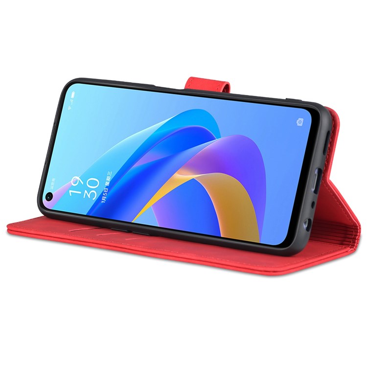 AZNS For Oppo A57 (2022) 5G / A77 5G / OnePlus Nord N300 5G PU Leather Folio Case Stand Shockproof TPU Inner Shell Wallet Flip Phone Cover - Red