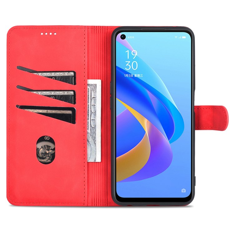 AZNS For Oppo A57 (2022) 5G / A77 5G / OnePlus Nord N300 5G PU Leather Folio Case Stand Shockproof TPU Inner Shell Wallet Flip Phone Cover - Red