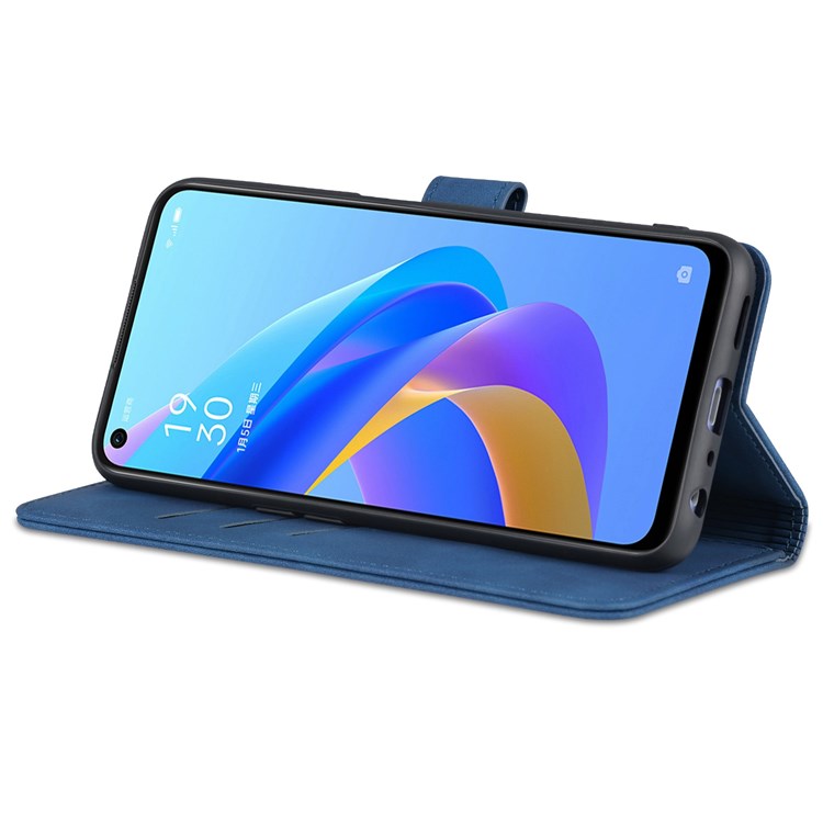 AZNS For Oppo A57 (2022) 5G / A77 5G / OnePlus Nord N300 5G PU Leather Folio Case Stand Shockproof TPU Inner Shell Wallet Flip Phone Cover - Blue