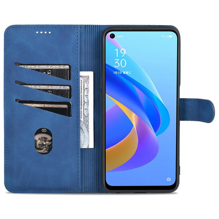 AZNS For Oppo A57 (2022) 5G / A77 5G / OnePlus Nord N300 5G PU Leather Folio Case Stand Shockproof TPU Inner Shell Wallet Flip Phone Cover - Blue