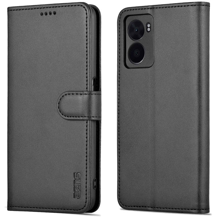AZNS For Oppo A57 (2022) 5G / A77 5G / OnePlus Nord N300 5G PU Leather Folio Case Stand Shockproof TPU Inner Shell Wallet Flip Phone Cover - Black