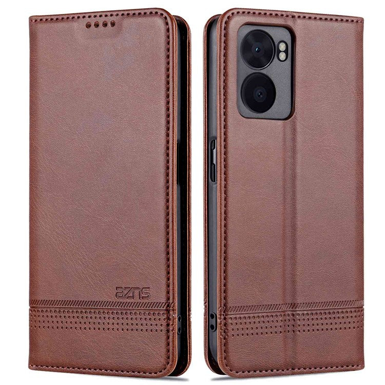 AZNS For Oppo A57 (2022) 5G / A77 5G / OnePlus Nord N300 5G PU Leather Wallet Flip Cover Hidden Magnetic Absorption Stand Folio Phone Case - Coffee