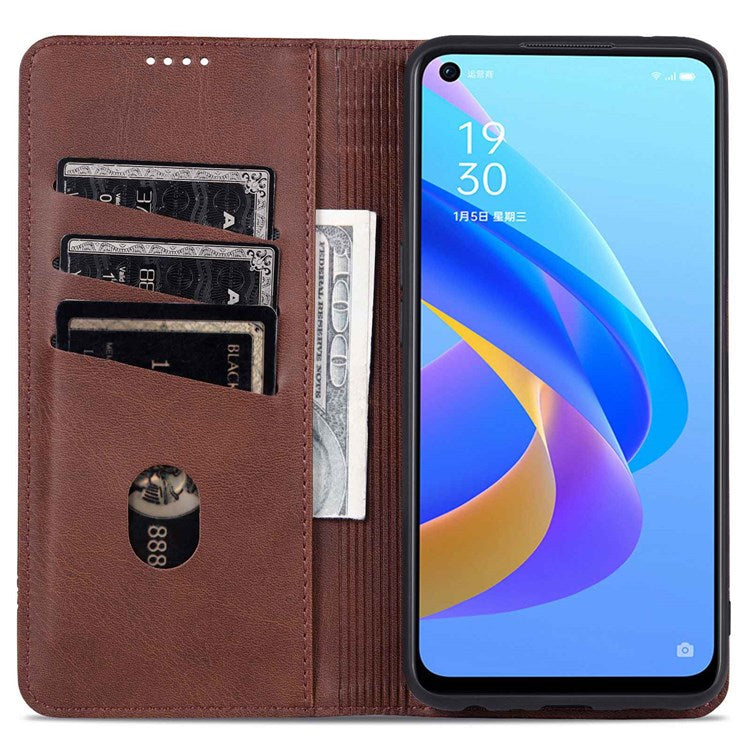 AZNS For Oppo A57 (2022) 5G / A77 5G / OnePlus Nord N300 5G PU Leather Wallet Flip Cover Hidden Magnetic Absorption Stand Folio Phone Case - Coffee