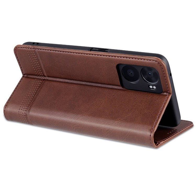 AZNS For Oppo A57 (2022) 5G / A77 5G / OnePlus Nord N300 5G PU Leather Wallet Flip Cover Hidden Magnetic Absorption Stand Folio Phone Case - Coffee