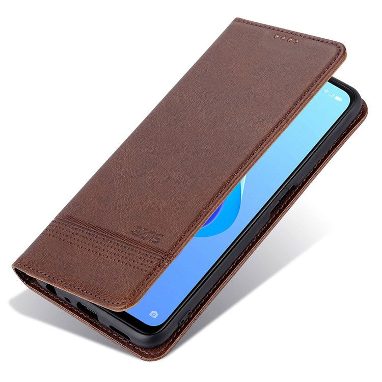 AZNS For Oppo A57 (2022) 5G / A77 5G / OnePlus Nord N300 5G PU Leather Wallet Flip Cover Hidden Magnetic Absorption Stand Folio Phone Case - Coffee