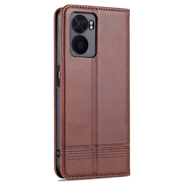 AZNS For Oppo A57 (2022) 5G / A77 5G / OnePlus Nord N300 5G PU Leather Wallet Flip Cover Hidden Magnetic Absorption Stand Folio Phone Case - Coffee