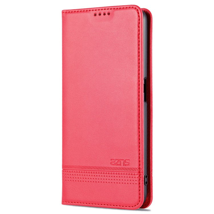 AZNS For Oppo A57 (2022) 5G / A77 5G / OnePlus Nord N300 5G PU Leather Wallet Flip Cover Hidden Magnetic Absorption Stand Folio Phone Case - Red