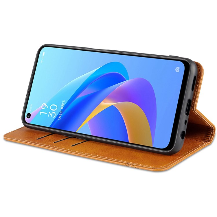 AZNS For Oppo A57 (2022) 5G / A77 5G / OnePlus Nord N300 5G PU Leather Wallet Flip Cover Hidden Magnetic Absorption Stand Folio Phone Case - Brown
