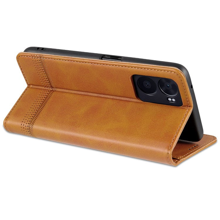 AZNS For Oppo A57 (2022) 5G / A77 5G / OnePlus Nord N300 5G PU Leather Wallet Flip Cover Hidden Magnetic Absorption Stand Folio Phone Case - Brown