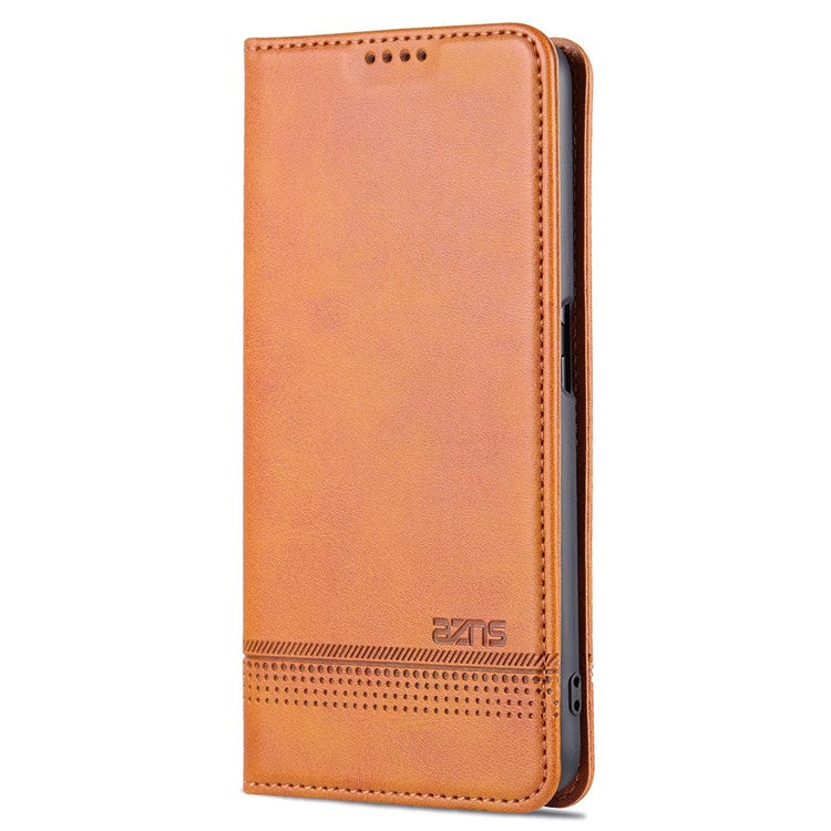 AZNS For Oppo A57 (2022) 5G / A77 5G / OnePlus Nord N300 5G PU Leather Wallet Flip Cover Hidden Magnetic Absorption Stand Folio Phone Case - Brown