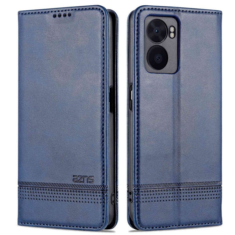 AZNS For Oppo A57 (2022) 5G / A77 5G / OnePlus Nord N300 5G PU Leather Wallet Flip Cover Hidden Magnetic Absorption Stand Folio Phone Case - Dark Blue