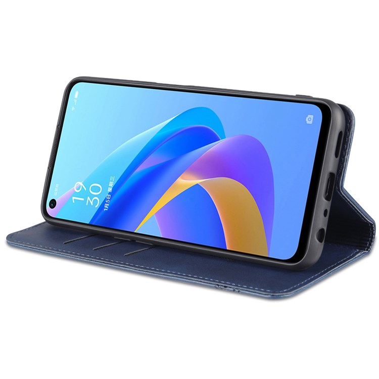 AZNS For Oppo A57 (2022) 5G / A77 5G / OnePlus Nord N300 5G PU Leather Wallet Flip Cover Hidden Magnetic Absorption Stand Folio Phone Case - Dark Blue