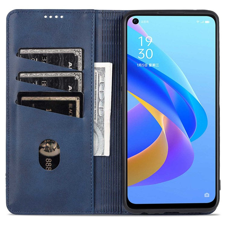 AZNS For Oppo A57 (2022) 5G / A77 5G / OnePlus Nord N300 5G PU Leather Wallet Flip Cover Hidden Magnetic Absorption Stand Folio Phone Case - Dark Blue