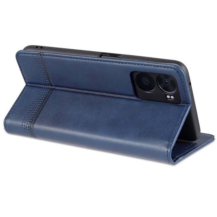 AZNS For Oppo A57 (2022) 5G / A77 5G / OnePlus Nord N300 5G PU Leather Wallet Flip Cover Hidden Magnetic Absorption Stand Folio Phone Case - Dark Blue