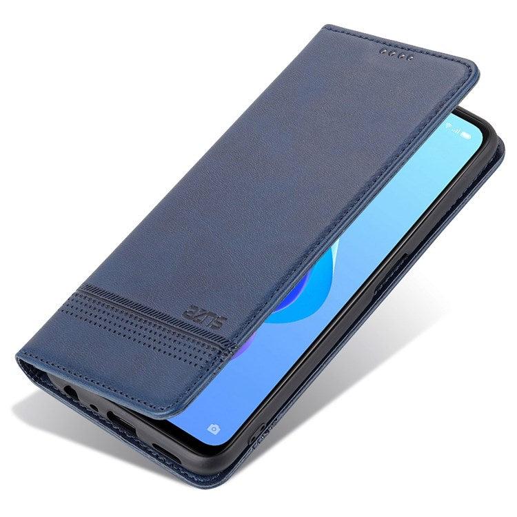 AZNS For Oppo A57 (2022) 5G / A77 5G / OnePlus Nord N300 5G PU Leather Wallet Flip Cover Hidden Magnetic Absorption Stand Folio Phone Case - Dark Blue