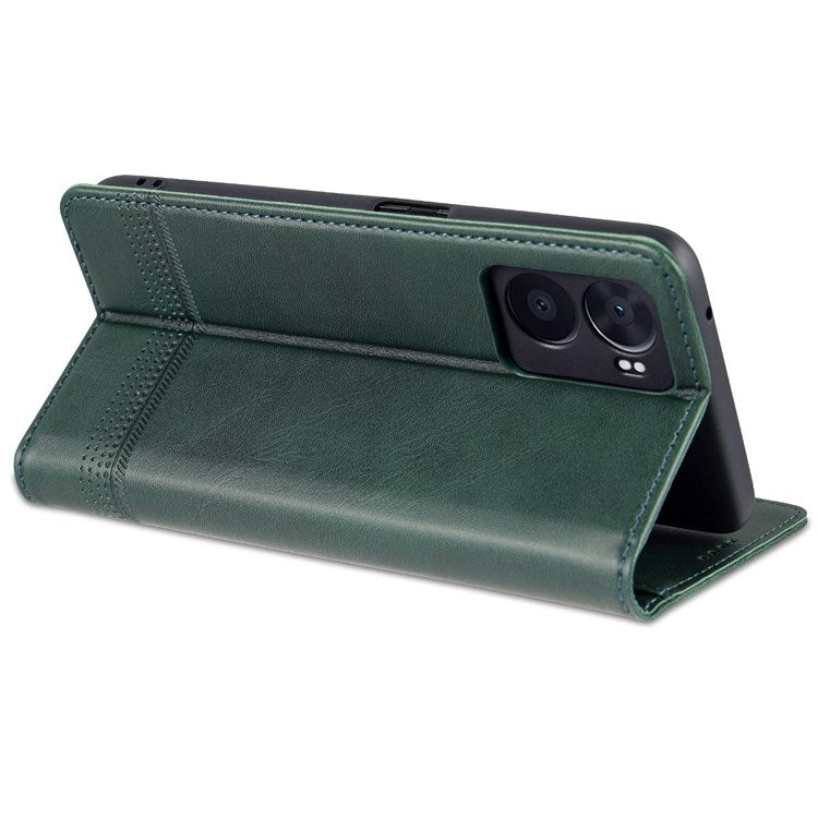 AZNS For Oppo A57 (2022) 5G / A77 5G / OnePlus Nord N300 5G PU Leather Wallet Flip Cover Hidden Magnetic Absorption Stand Folio Phone Case - Blackish Green