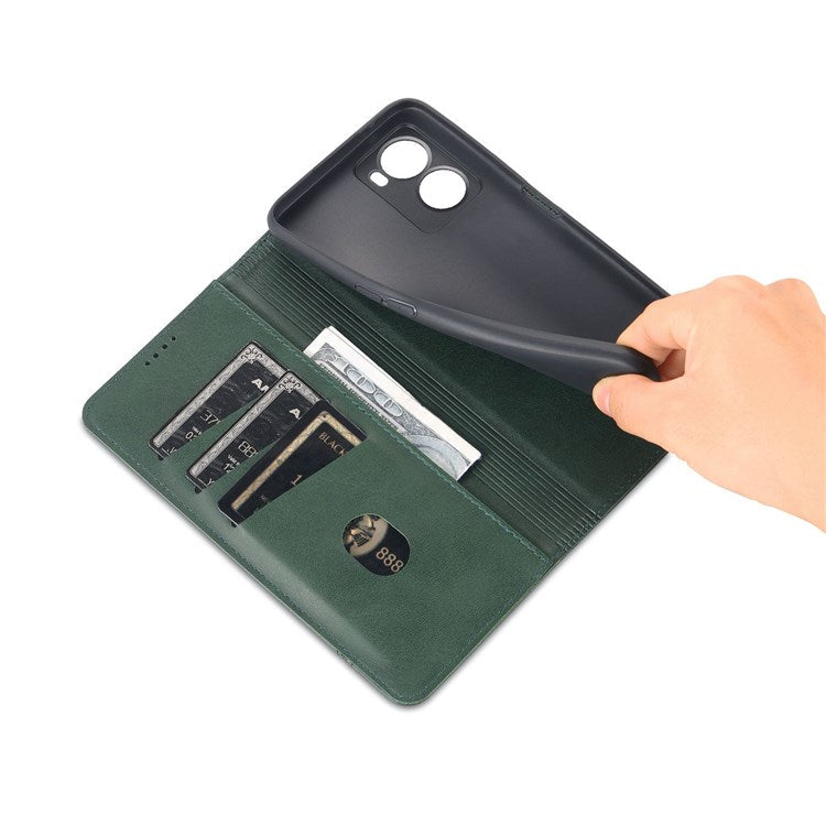 AZNS For Oppo A57 (2022) 5G / A77 5G / OnePlus Nord N300 5G PU Leather Wallet Flip Cover Hidden Magnetic Absorption Stand Folio Phone Case - Blackish Green