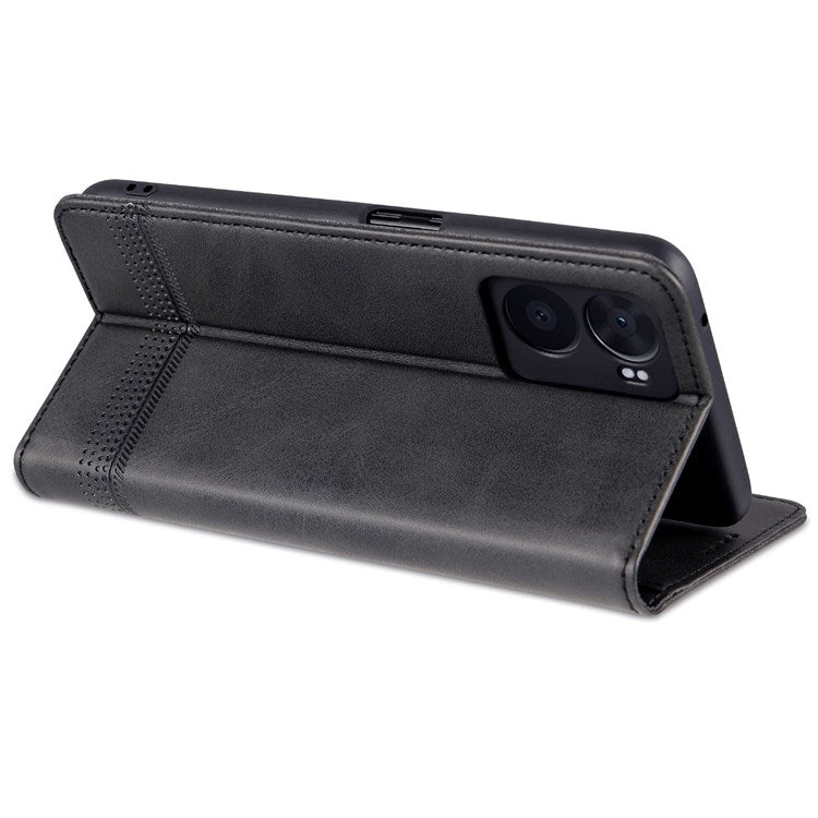 AZNS For Oppo A57 (2022) 5G / A77 5G / OnePlus Nord N300 5G PU Leather Wallet Flip Cover Hidden Magnetic Absorption Stand Folio Phone Case - Black