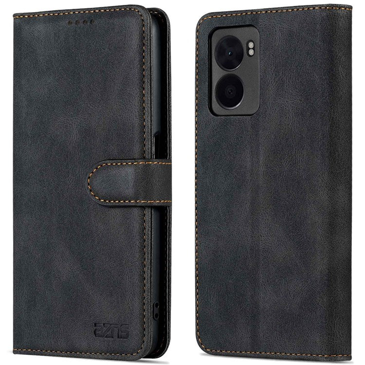 AZNS For Oppo A57 (2022) 5G / A77 5G / OnePlus Nord N300 5G PU Leather Flip Folio Case Wallet Stand Magnetic Closure TPU Shockproof Interior Protective Cover - Black