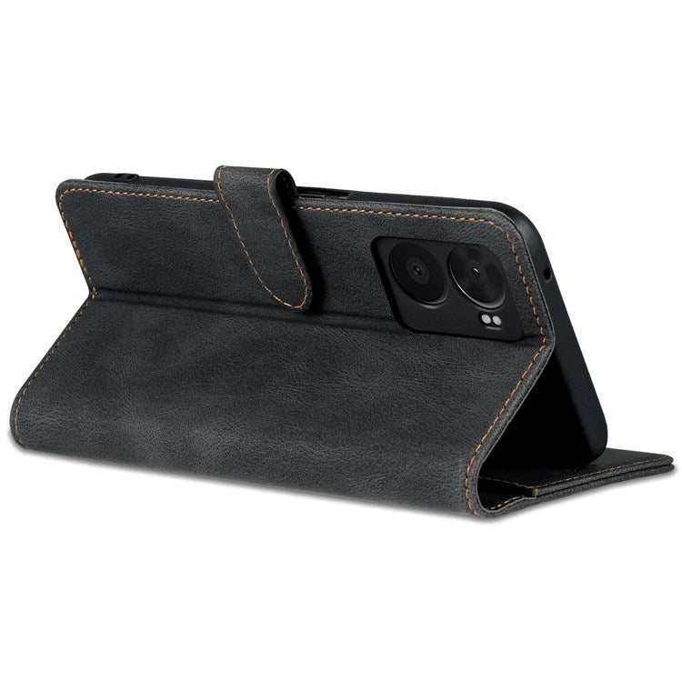 AZNS For Oppo A57 (2022) 5G / A77 5G / OnePlus Nord N300 5G PU Leather Flip Folio Case Wallet Stand Magnetic Closure TPU Shockproof Interior Protective Cover - Black