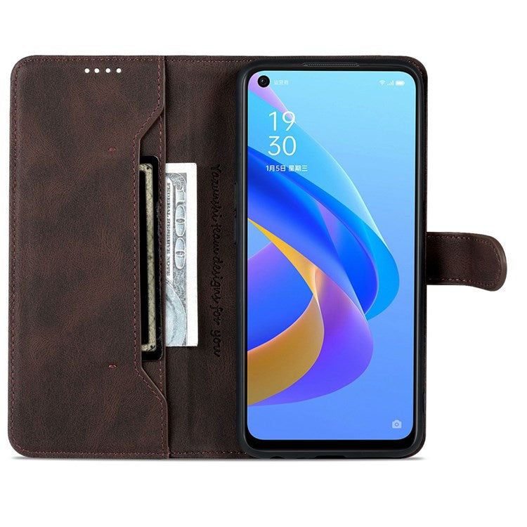 AZNS For Oppo A57 (2022) 5G / A77 5G / OnePlus Nord N300 5G PU Leather Flip Folio Case Wallet Stand Magnetic Closure TPU Shockproof Interior Protective Cover - Brown