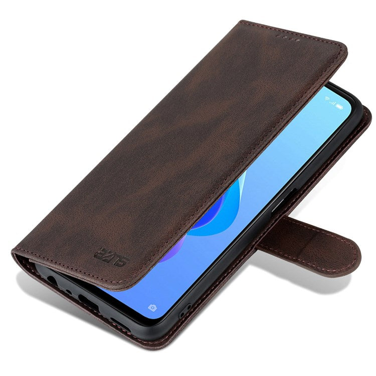 AZNS For Oppo A57 (2022) 5G / A77 5G / OnePlus Nord N300 5G PU Leather Flip Folio Case Wallet Stand Magnetic Closure TPU Shockproof Interior Protective Cover - Brown
